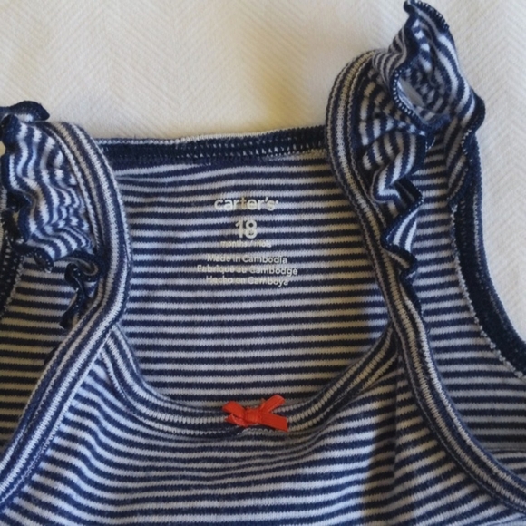 carter's navy striped flutter sleeve bodysuit diaper shirt 18 months baby girl - Picture 5 of 6